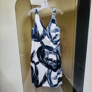 NBW - Vince Navy/White Cotton Dress Sleeveless V Neck Fitted (10)